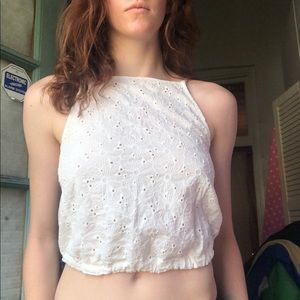 Brandy white crochet top open back